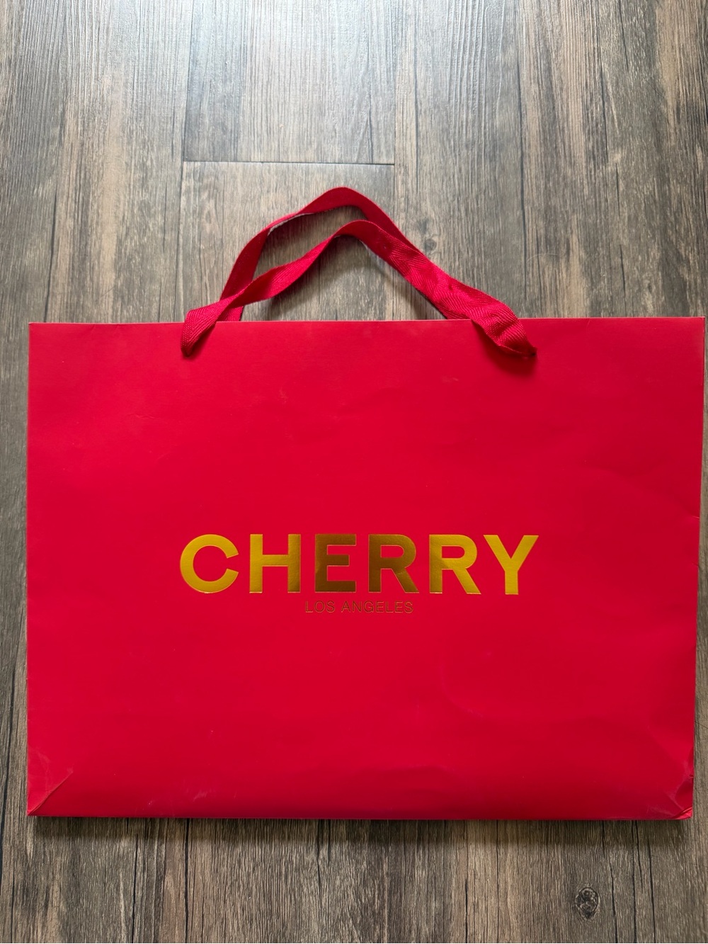 CHERRY LA Red Shopping Gift Bag Luxury Reusable Tote Paper Bag Medium Storage